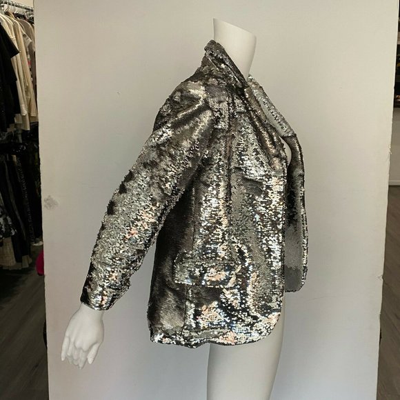 $3,850 LIBERTINE Silver Sequin 3/4 Sleeve Blazer Jacket M Medium - Picture 6 of 9